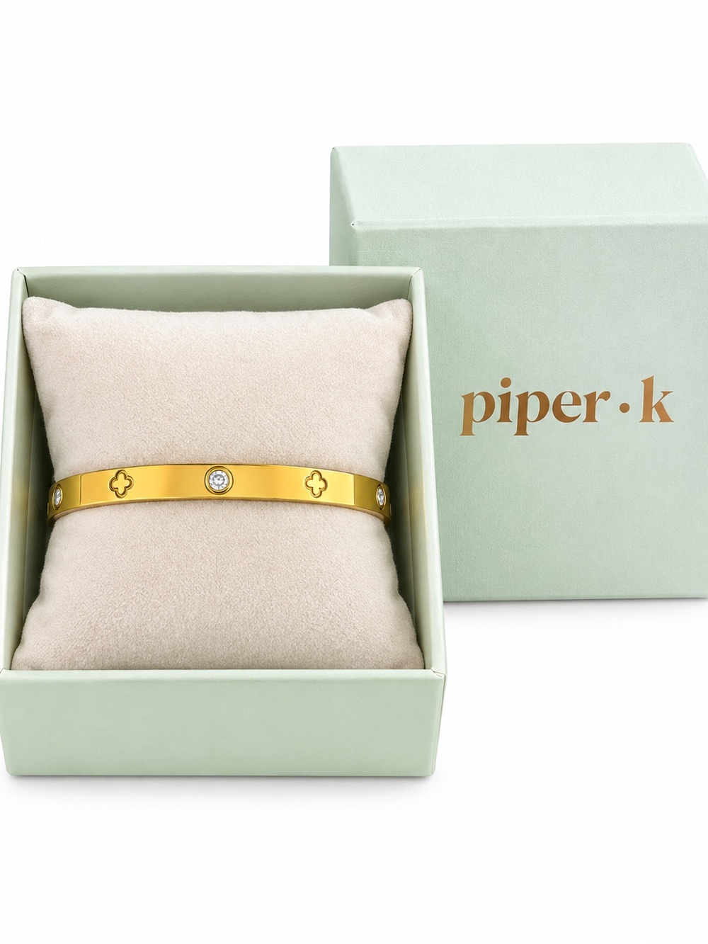 PiperยทK Gold-Tone Crystal Clover Bangle Bracelet